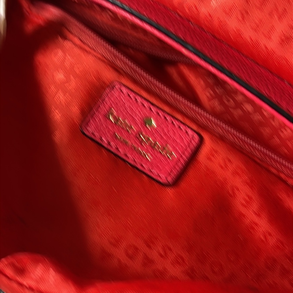 Kate Spade Color Block Coral & Tan Leather Crossbody With Top Handle Handbag - Picture 13 of 16